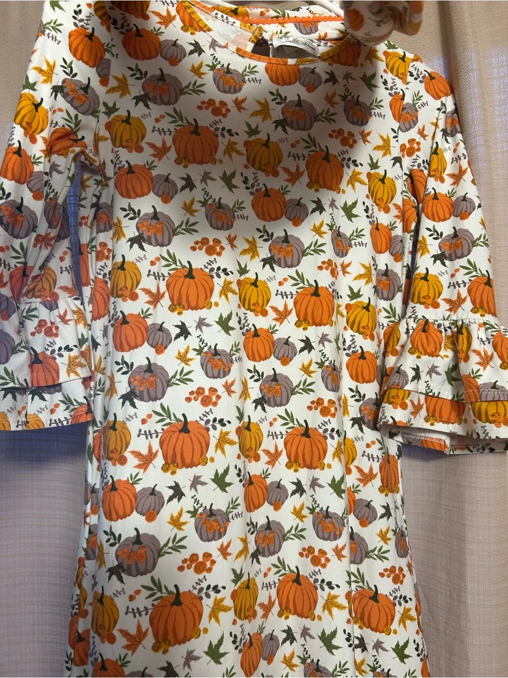 Girls 14 RARE EDITIONS Fall Pumpkin Theme Dress Matching Scarf